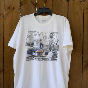 Vintage Y2K Chase Bill Elliot NASCAR white Racing t-shirt Size XL